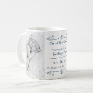 New Dad Baby Photos & Birth Stats - Blue & White Coffee Mug