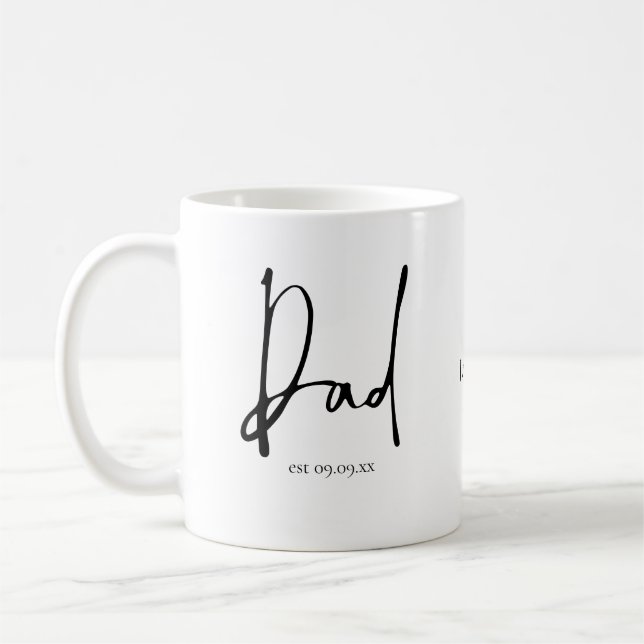 New Dad Est Date Name Script Coffee Mug (Left)