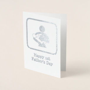 New Dad Feeding Baby - Custom Text and Inner Photo Foil Card
