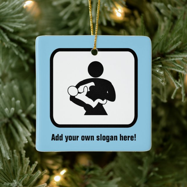 New Dad Feeding Baby with your text front & back Ceramic Ornament (Tree)