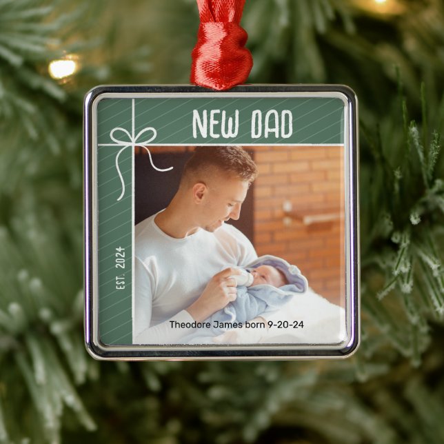 New Dad First Christmas Photo Metal Tree Decoration (Tree)