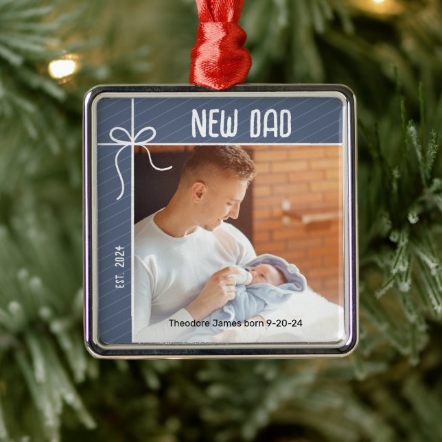 New Dad First Christmas Photo Metal Tree Decoration (Tree)