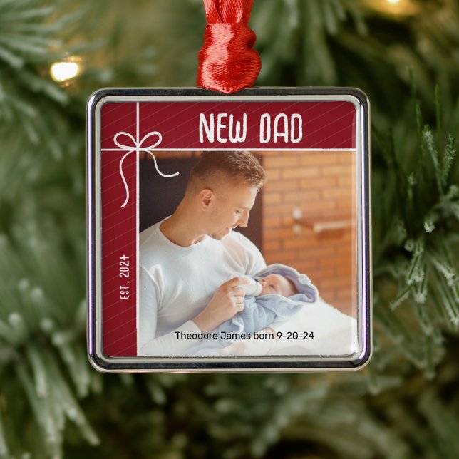 New Dad First Christmas Photo Metal Tree Decoration (Tree)