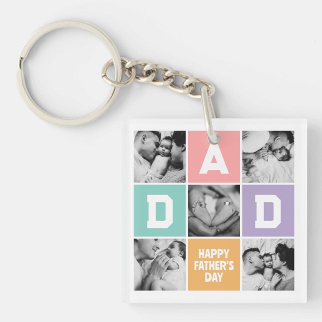 New Dad First Father's Day Family Photo Grid Key Ring (Front)