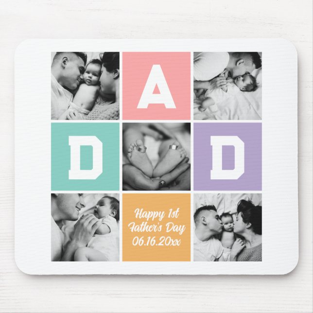 New Dad First Father's Day Family Photo Grid Mouse Mat (Front)