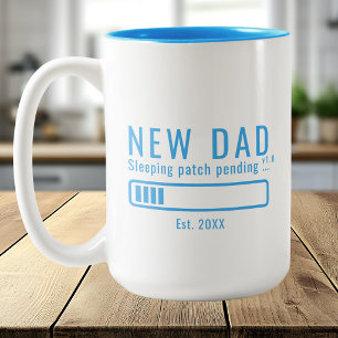 New Dad Sleep Loading Bright Blue Est Year Two-Tone Coffee Mug