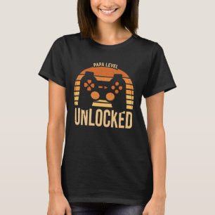 New dad Vintage Sunset Video Game Funny papa Level T-Shirt