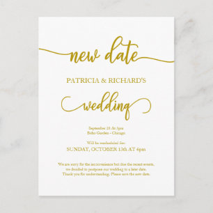 New Date Postponed Wedding Announcement Gold Postcard