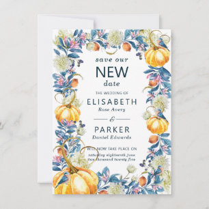 New Date Wedding Postponement Fall Pumpkin Save The Date