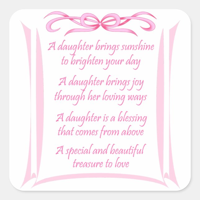 New Daughter Poem Square Sticker (Front)