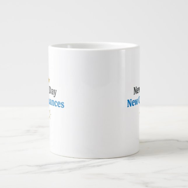 New Day, New Chances" Minimalist  Large Coffee Mug (Front)
