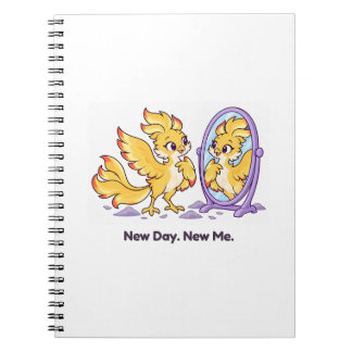 New Day New Me Cute Golden Phoenix and Mirror Notebook