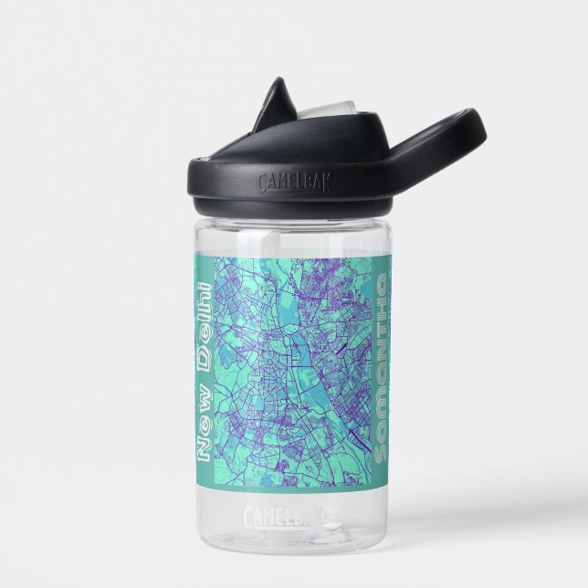 New Delhi City Map Teal and Purple Water Bottle (Left)