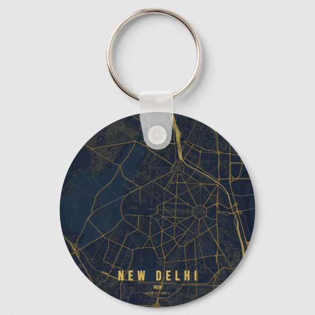 New Delhi India City Map & Custom Text Key Ring (Front)