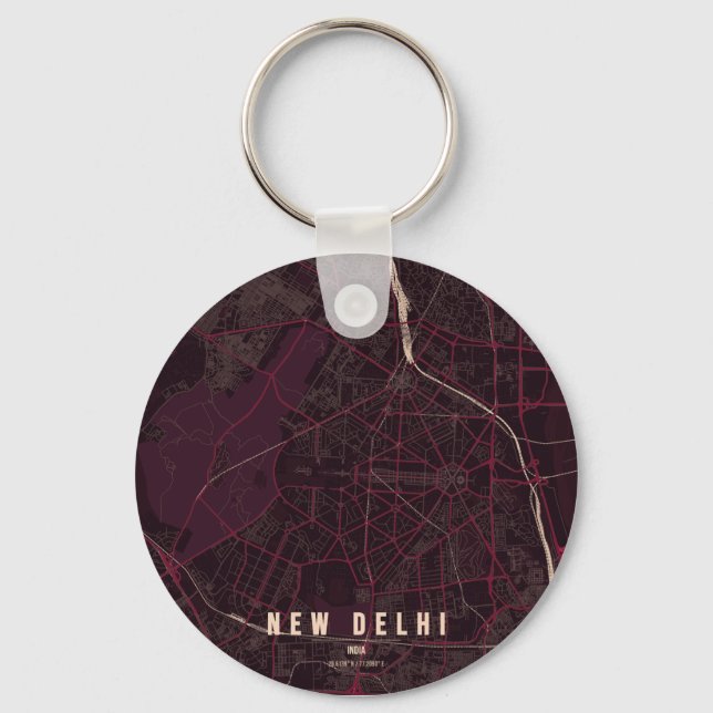 New Delhi India City Map & Custom Text Key Ring (Front)