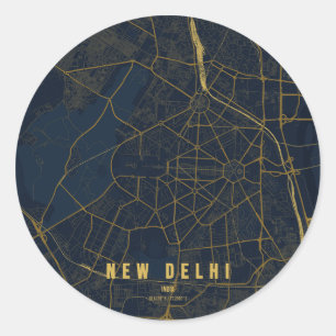 New Delhi India City Map Minimal Design Classic Round Sticker