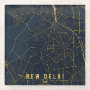 New Delhi India City Map Minimal Glass Coaster