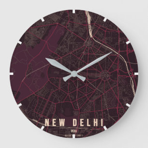 New Delhi India City Map Minimal Large Clock