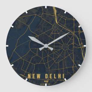 New Delhi India City Map Minimal Large Clock