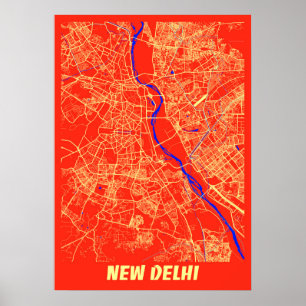 New Delhi - India Retro City Map Poster