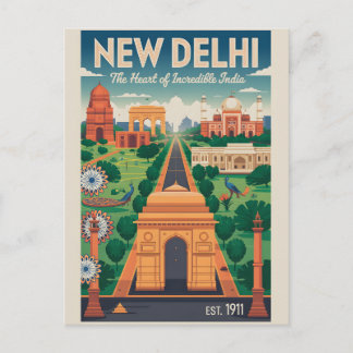 New Delhi India Retro Travel Poster Art Holiday Postcard
