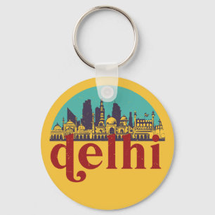 New Delhi India Vintage City Skyline Cityscape Art Key Ring