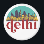 New Delhi India Vintage City Skyline Cityscape Art Magnet<br><div class="desc">Vintage and retro city design with beautiful skyline, tourist attraction and cityscape art. Cool skyscraper and building silhouette illustration merchandise for tourist and traveler. Perfect as souvenir to bring back home when travelling all around the world. Save the memory of your travel and vacation with family and friends. Background color...</div>