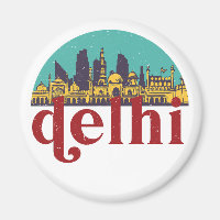 New Delhi India Vintage City Skyline Cityscape Art