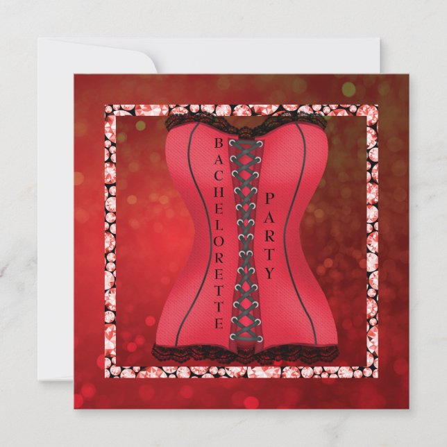 new diamond CORSET RED BACHORETTE Invitation (Front)