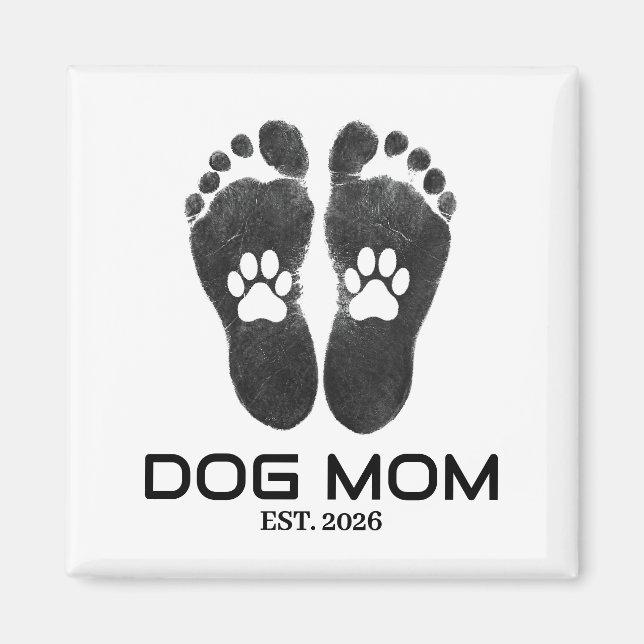 New Dog Mum Paw Prints Bold Est Date Magnet (Front)