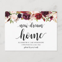 New dream home, burgundy floral, Announcement