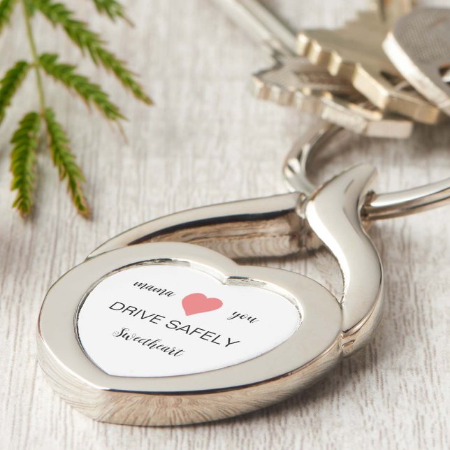 New Driver Car Gift Pink Heart Drive Safely Custom Key Ring (drive safely keychain sweet 16 car gifts new driver pink heart mom dad love you new car simple chic)