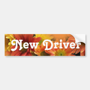 New driver. Colourful daisy flowers Bumper Sticker