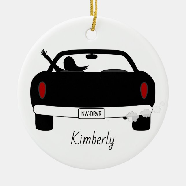 New Driver Female Personalised Ceramic Tree Decoration (Front)