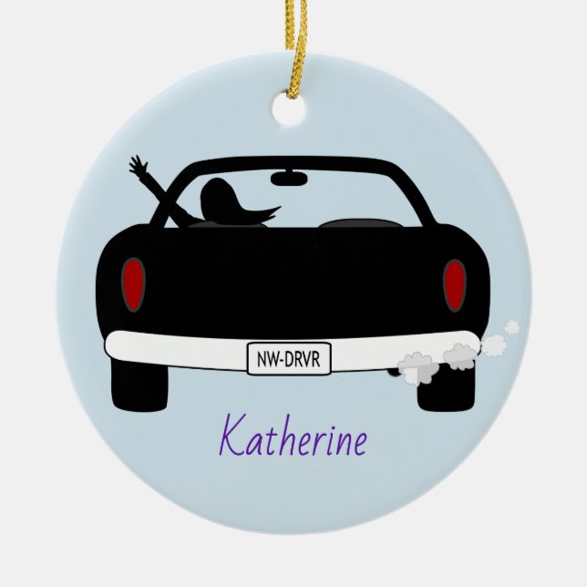 New Driver Female Pink Personalised Ceramic Tree Decoration (Front)