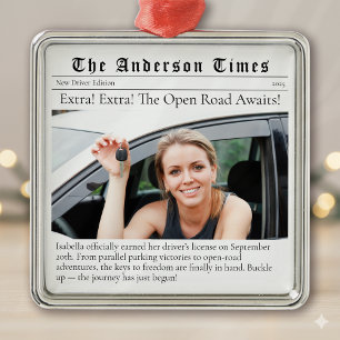 New Driver First Christmas Personalised Newspaper Metal Tree Decoration