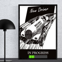 New Driver in Progress Vintage Retro Car Race
