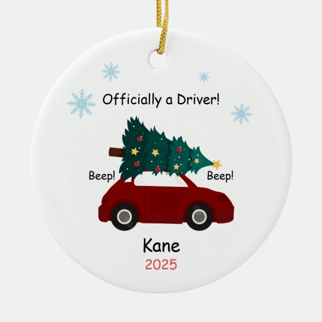 New Driver Ornament, Custom Licensed Driver  Ceramic Tree Decoration (Front)