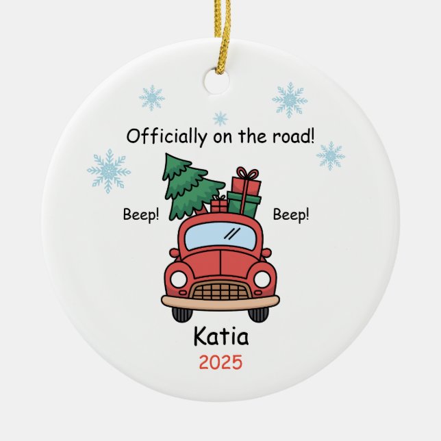 New Driver Ornament, Custom Licensed Driver  Ceramic Tree Decoration (Front)