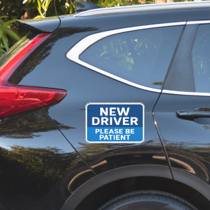 New Driver Please Be Patient Blue Warning Sign Mag