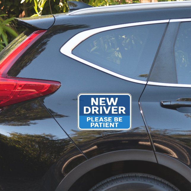 New Driver Please Be Patient Blue Warning Sign Mag (Car Side)