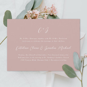 New Elegance Calligraphy Monogram Names Dusty Rose Invitation
