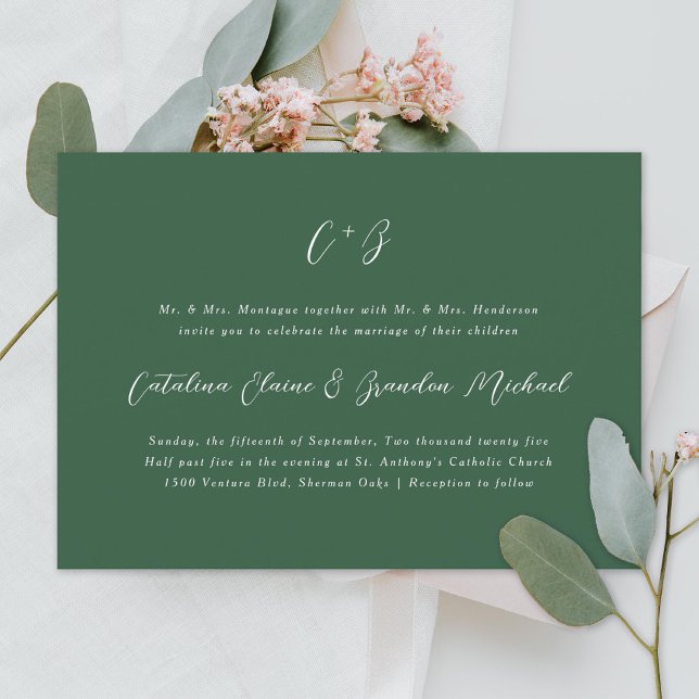 New Elegance Calligraphy Monogram Names Green Invitation (Creator Uploaded)
