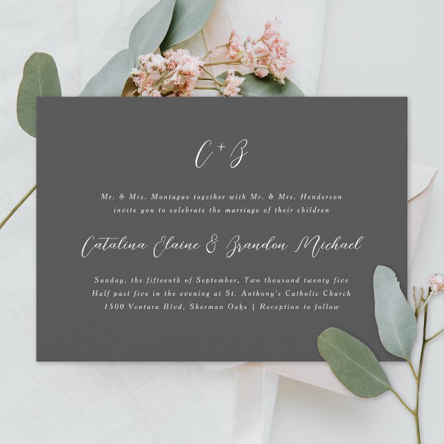 New Elegance Calligraphy Monogram Names Grey Invitation (Creator Uploaded)
