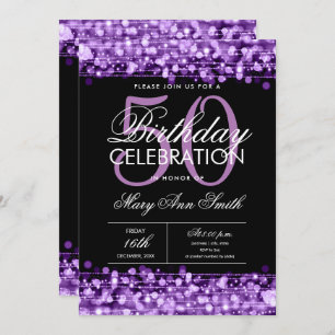 New! Elegant 50th Birthday Party Sparkles Purple  Invitation