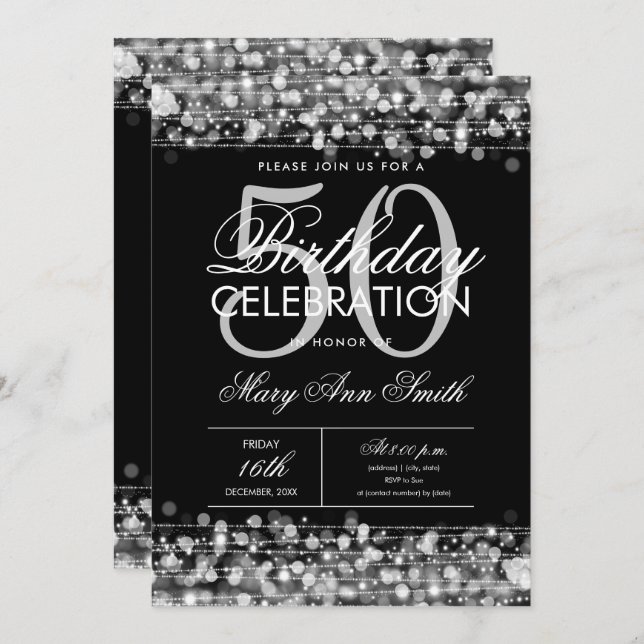 New! Elegant 50th Birthday Party Sparkles Silver  Invitation (Front/Back)