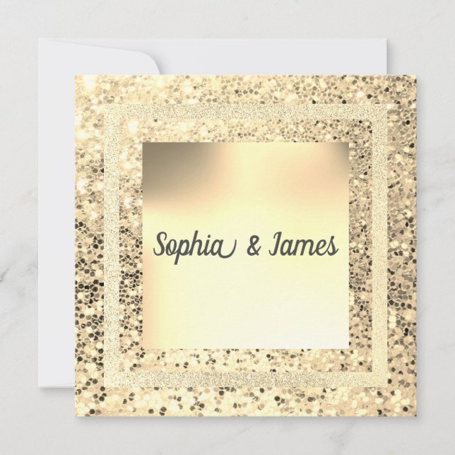 New Elegant Sparkle wedding invitation gold sepia (Front)