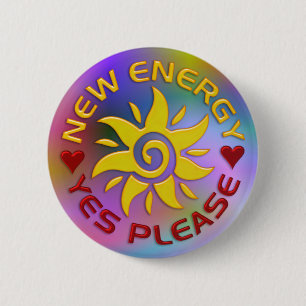 NEW ENERGY SUN light coloured 6 Cm Round Badge