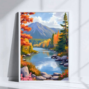New England Autumn Fall Foliage Landscape Painting Poster
