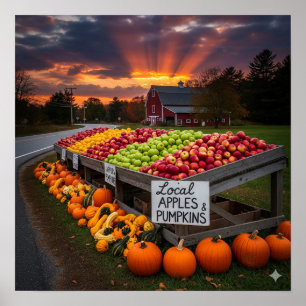 New England Autumn Farm Stand Poster